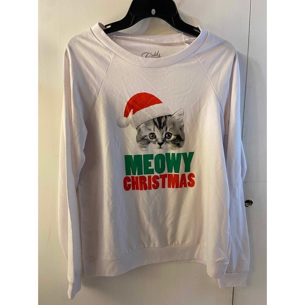 Cold Crush Cat Kitten Santa‎ Hat Xl juniors Meowy Christmas sweatshirt